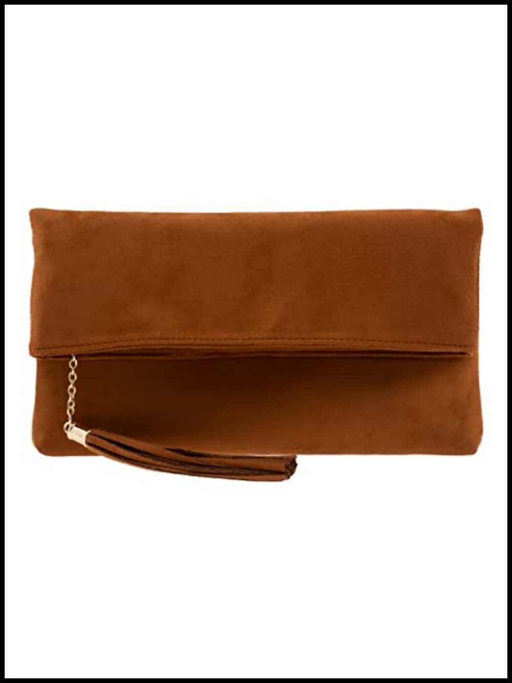 Faux Micro Suede Fold Over Clutch with Chain Strap